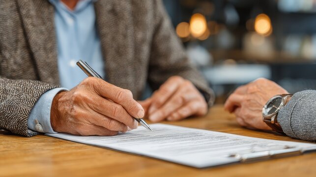 Young businesswoman presents documents to senior businessman in office during the daytime, engaging in professional discussion and smiling with mutual respect