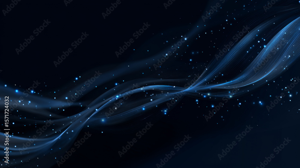 Poster abstract scene elegant blue light lines on dark background with lighting effect and sparkle. vector 