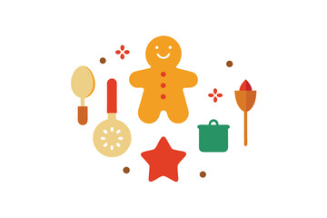 Obraz premium Christmas Kitchen With Gingerbread Cookies And Baking Tools