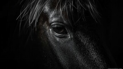 Intense equine gaze: A close-up captures the soulful depth of a horse's eye, full of mystery and power.