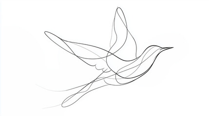Minimalist line drawing of a bird in flight on white background  
