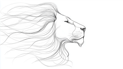 Lion's silhouette with flowing mane in minimalistic line art style  