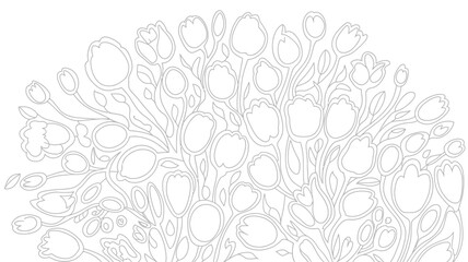 Outline drawing of a bouquet of tulips and leaves for coloring book pages art