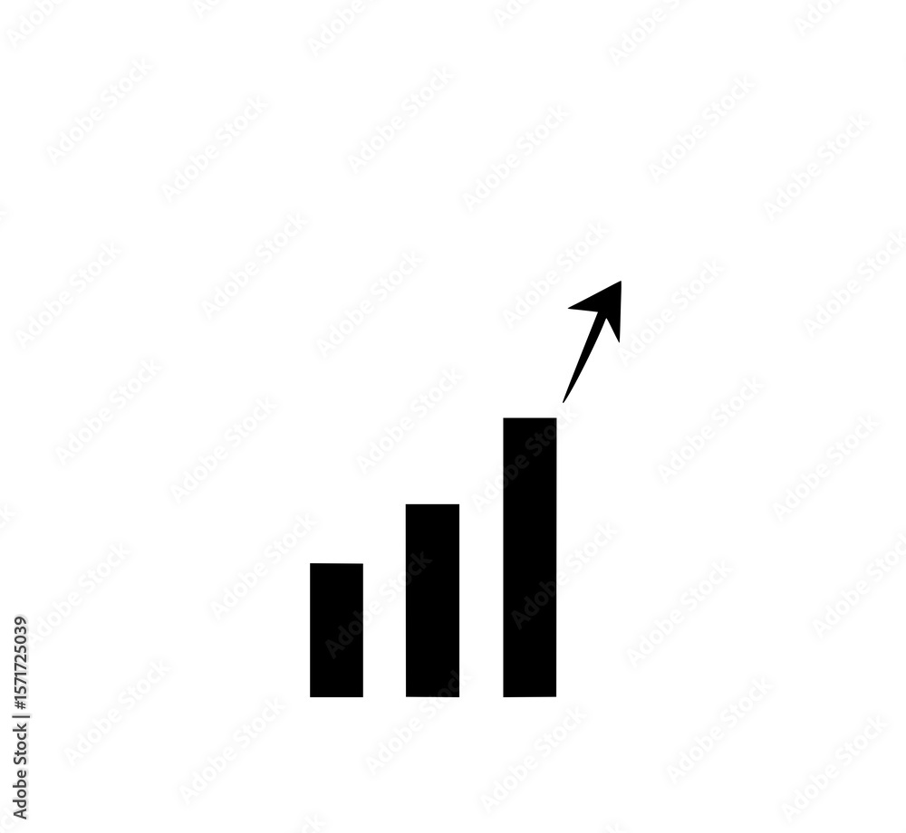 Poster ascending bar graph: a simple monochrome vector illustration depicts a bar graph with an upward-poin