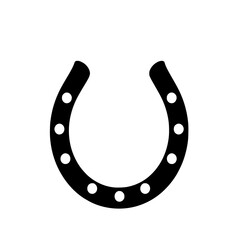 Horseshoe Icon: A simple black and white vector illustration of a horseshoe with nail holes, perfect for design projects.