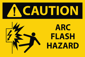 Caution Arc Flash Hazard  sign, logo, badge, icon, sticker, label, emblem, stamp, symbol, black, line, flat vector, isolated illustration.