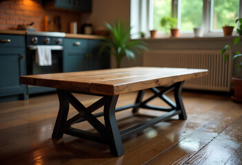 Fototapeta premium Farmhouse-Style Coffee Table with Bold Crossed Wooden Legs