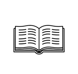 Open Book Line Art: A simple black and white line art illustration depicts an open book, showcasing its pages and binding, perfect for educational designs.