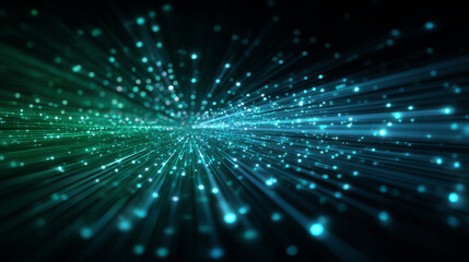 Obraz premium Digital technology speed connect blue green background, cyber nano information, abstract communication, innovation future tech data, internet network connection, Ai big data, line dot illustration 3d