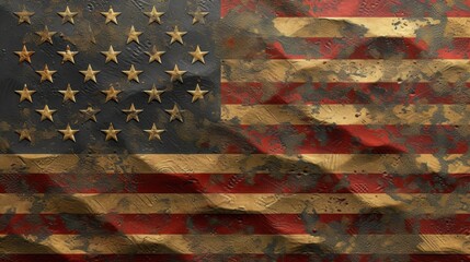 Close-Up View of Grunge American Flag Painted on a Weathered Stone Wall in Vibrant Colors