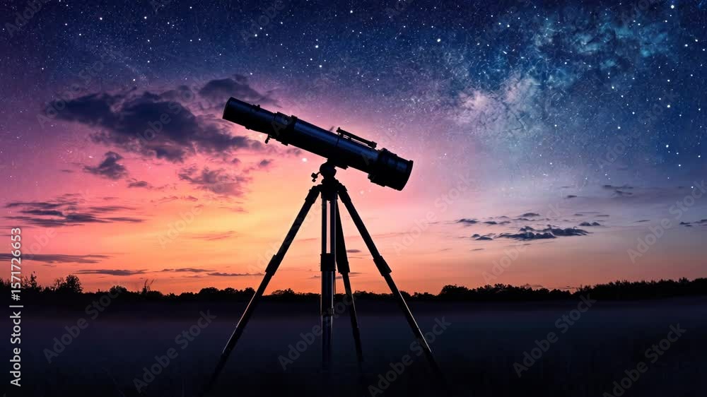 Wall mural telescope on tripod field