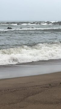 Olas en la playa bajo un Dia nublado