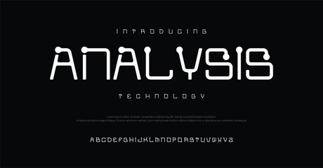 Analysis technology logo alphabet fonts. Typography urban style alphabet fonts for fashion, sport, technology, digital, movie, logo design, vector illustration