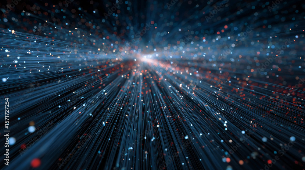 Poster high speed light particles internet data background. concept of ai artificial intelligence technolog