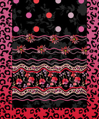 New modern colorful floral composition with Lines and animal pattern