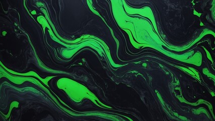 Obraz premium Abstract neon green and black wavy paint pour style marble background
