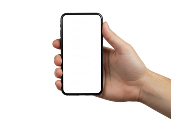 Hand Holding Smartphone with Blank Screen Mockup for App or Website Design