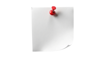 blank note paper with push pin on white background