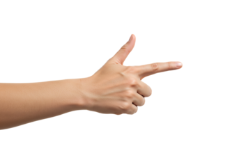 Hand Gesture Pointing Finger, Isolated on White Background, Direction Indication, Female Hand, Gun Gesture