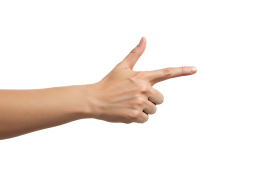 Hand Gesture Pointing Finger, Isolated on White Background, Direction Indication, Female Hand, Gun Gesture