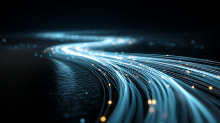 High Speed Light Particles Internet Data Background. Digital Road Fast Speed Internet Broadband Data Flow Concept. Light Arc Turn Twist Bend Effect. Vector Illustration.