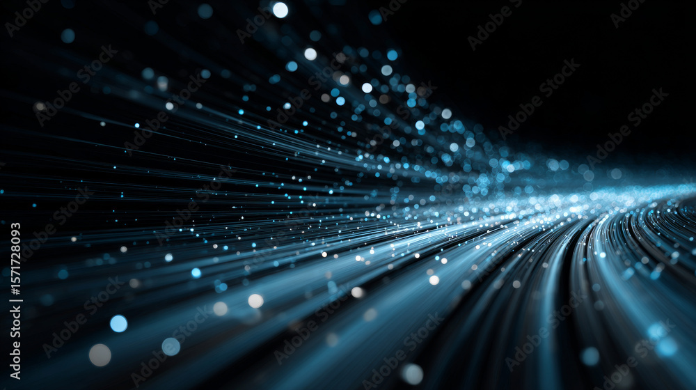 Poster high speed light particles internet data cloud technology background. spiral digital road fast speed