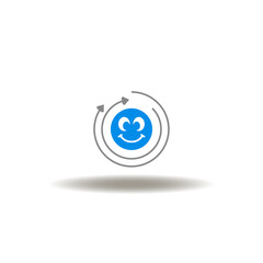 Obraz premium Vector illustration of smile face and round arrows. Symbol of positive attitude. Icon of satisfaction.