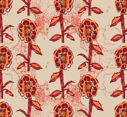seamless 2d illustration pattern with red beautiful flowers