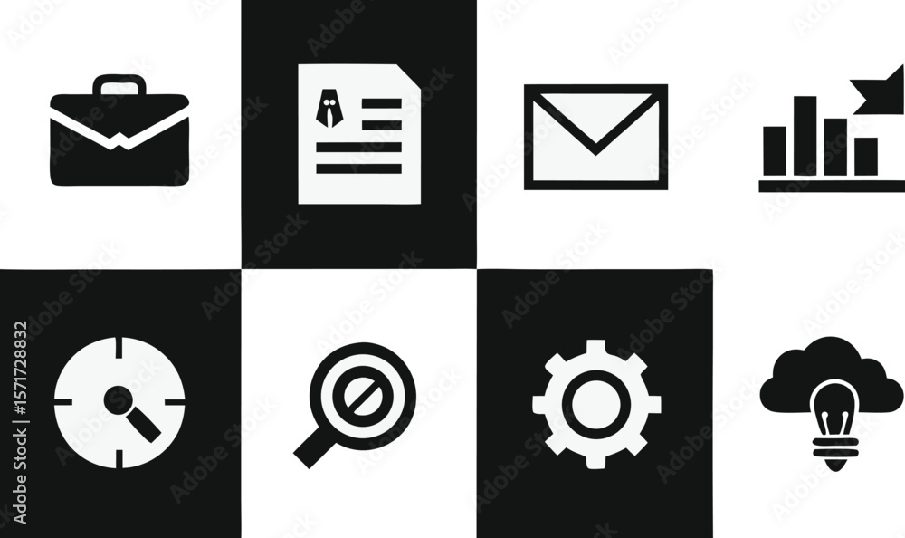 Fototapete set of business icons including symbols for phone mail computer email network communication and tech