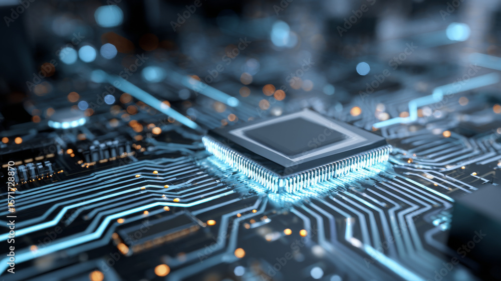 Poster abstract technology speed concept. technology chip processor background circuit board blue technolog