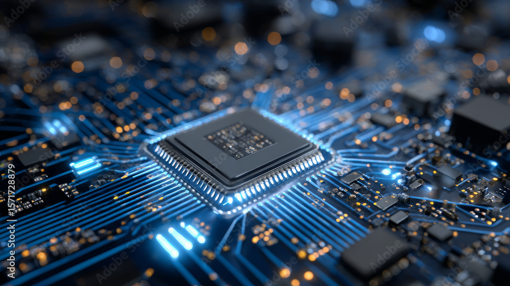 Poster abstract technology speed concept. technology chip processor background circuit board blue technolog