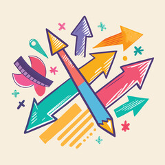 Color Arrows Brush Crayon Pencil Line Vector Hand Drawn Pastel Marker Doodle Background © Dazzling Arts
