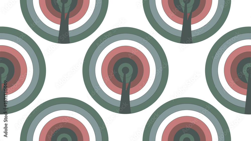 Aufkleber a repeating pattern of concentric circles with tree like shapes inside them