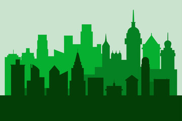 Obraz premium Green City Skyline Silhouette Vector Illustration