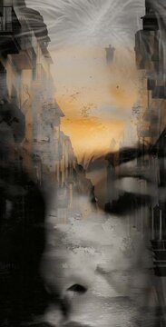 2 bilder in einem portrait woman and landscape