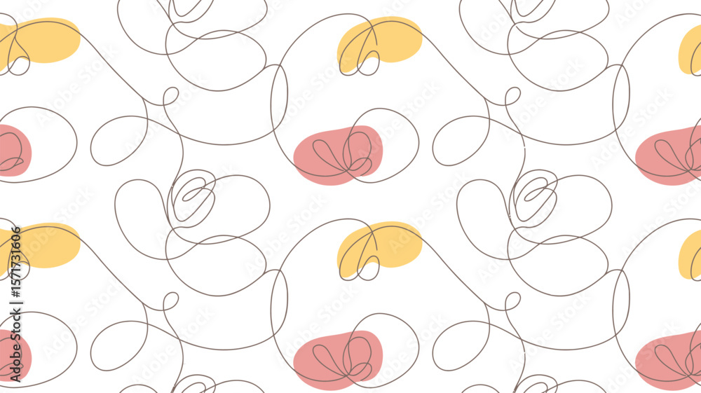 Poster seamless pattern featuring abstract shapes and continuous line art on white background