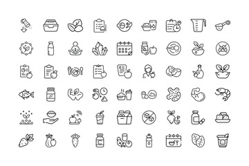 Collection of Black and White Line Art Icons Related to Health and Wellness