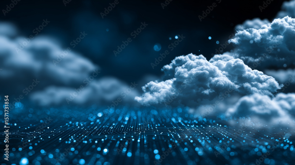 Poster cloud computing on circuit board futuristic blue background. cloud computing and database storage te