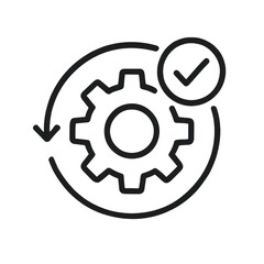 Obraz premium Gear with checkmark and circular arrow symbolizing process completion isolated on transparent background