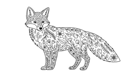 Intricate Floral Mandala Fox Coloring Page Vector Illustration
