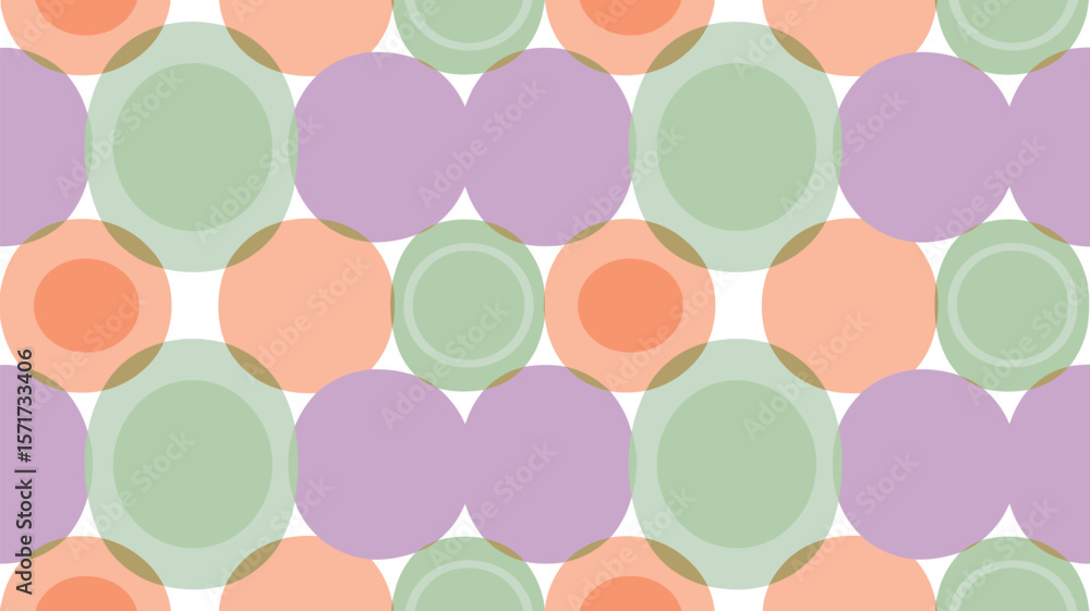 Poster pastel circles pattern with overlapping translucent shapes on white background