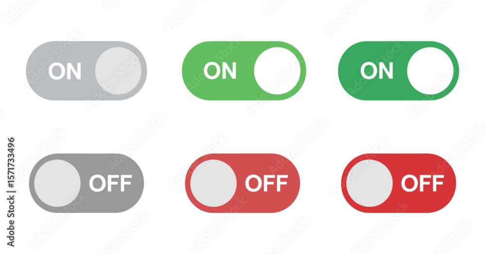 Poster set of simple on and off toggle switches in various colors