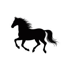 Horse Silhouette: An elegant black silhouette of a horse in full stride, embodying freedom and power, set against a clean backdrop.