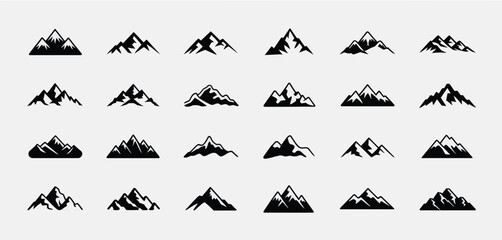 Collection of Black and White Mountain Silhouettes