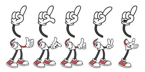 Collection of cartoon character arms and legs in classic animation style silhouette isolated on white background