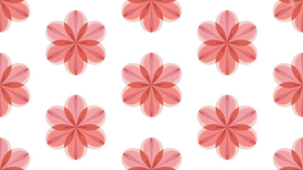 Repeating pattern of six petal pink flowers on a light background illustration
