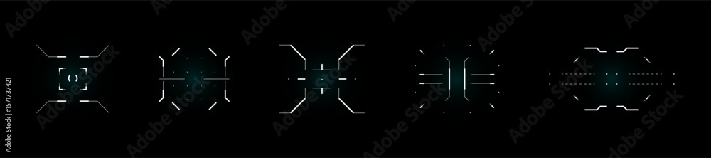 Poster futuristic hud interface with target focus, compass and crosshair icons. digital tech vector set for