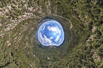  Saricali Mountain National Park Nallihan Ankara A Stunning Aerial Panorama of a Mountain Valley. This captivating aerial, fisheye-style image showcases a breathtaking mountain Valley Beypazari Turkey