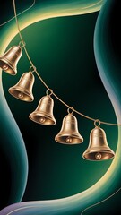 Golden bells on a string festive decorative