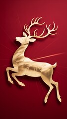 Golden deer leaping against red background image
